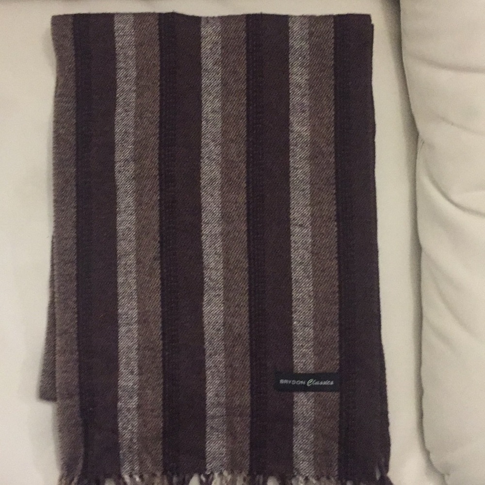 Brown and Beige Fringe Wool Scarf - $5